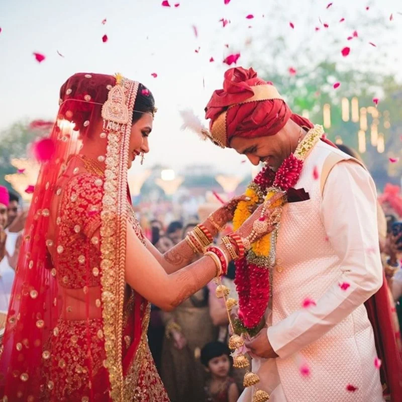 An Indian bride and groom during a wedding ceremony